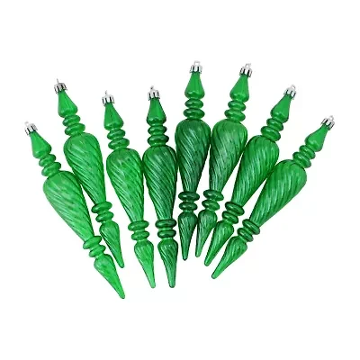 8ct Green Shatterproof Transparent Spiral Christmas Finial Ornaments 7'' (180mm)