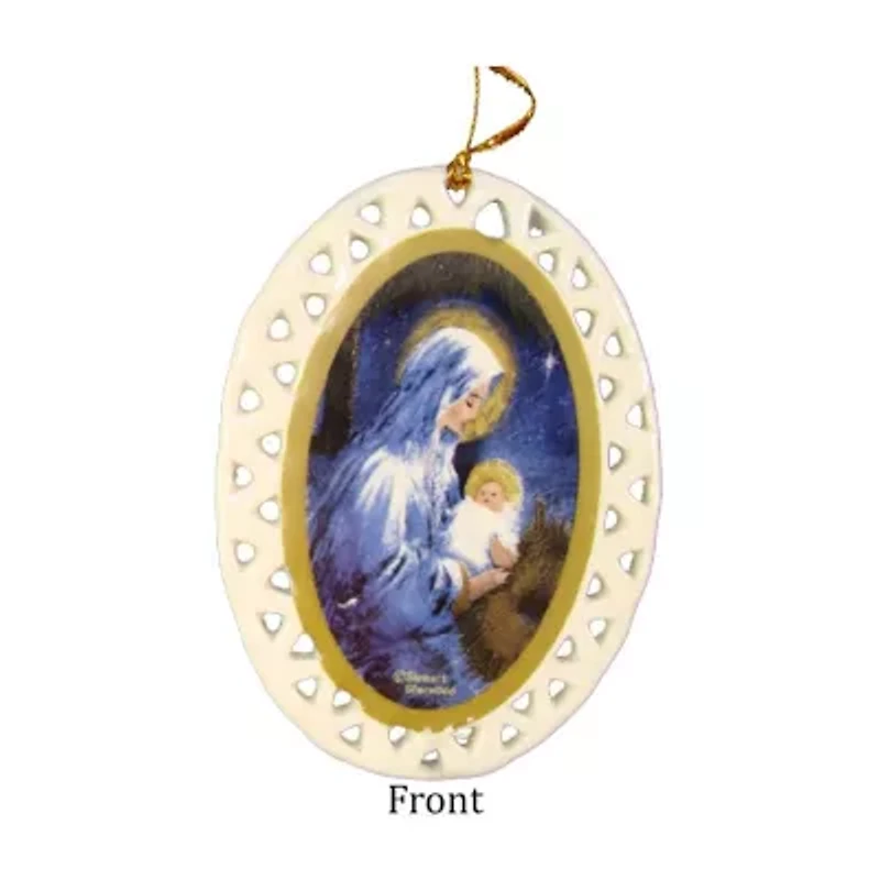 Club Pack of 192 Ivory and Blue Jesus with Holy Mary Christmas Ornaments 3.75"