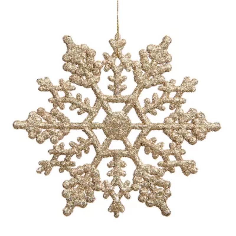 24ct Champagne Gold Glitter Snowflake Christmas Ornaments 4"