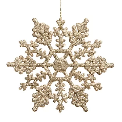 24ct Champagne Gold Glitter Snowflake Christmas Ornaments 4"