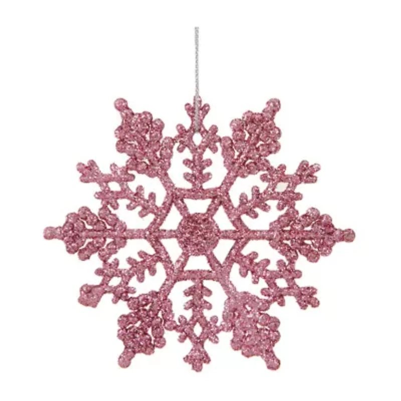 24ct Pink Glitter Snowflake Christmas Ornaments 4"