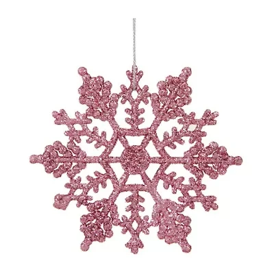 24ct Pink Glitter Snowflake Christmas Ornaments 4"