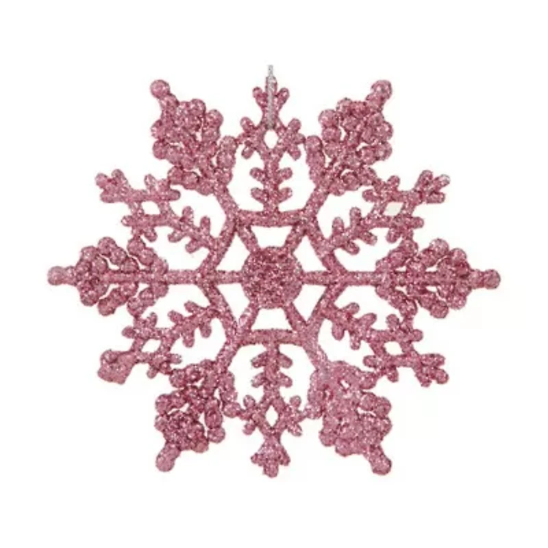 24ct Pink Glitter Snowflake Christmas Ornaments 4"