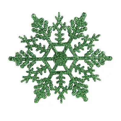 24ct Christmas Green Glitter Snowflake Ornaments 4"