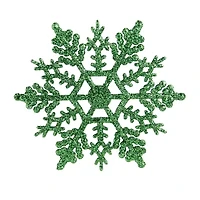 24ct Christmas Green Glitter Snowflake Ornaments 4"