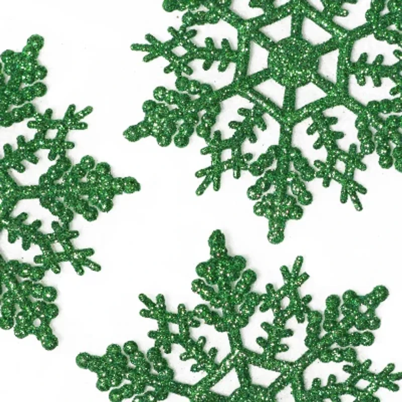 24ct Christmas Green Glitter Snowflake Ornaments 4"