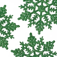24ct Christmas Green Glitter Snowflake Ornaments 4"