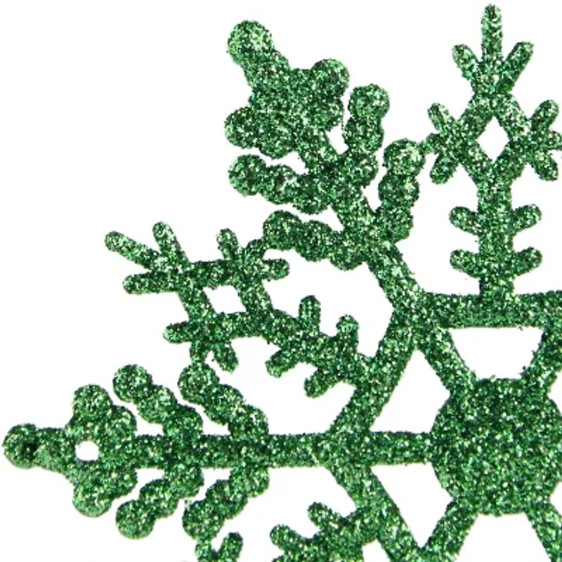 24ct Christmas Green Glitter Snowflake Ornaments 4"