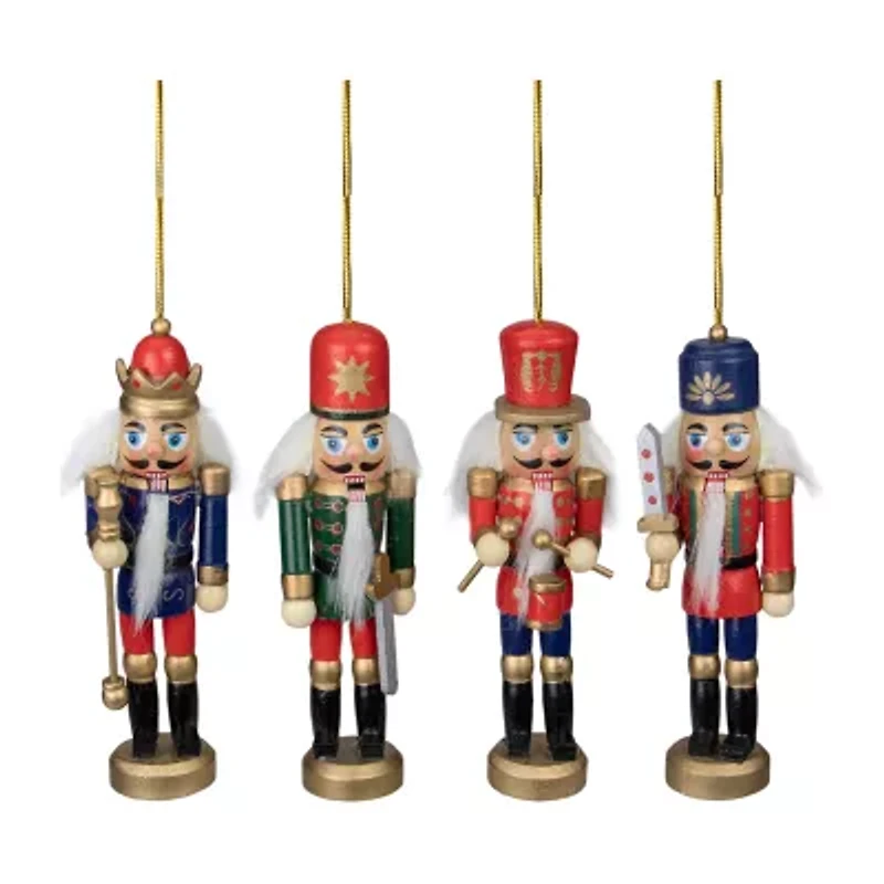 Set of 4 Red and Green Christmas Nutcracker Ornaments - 5"