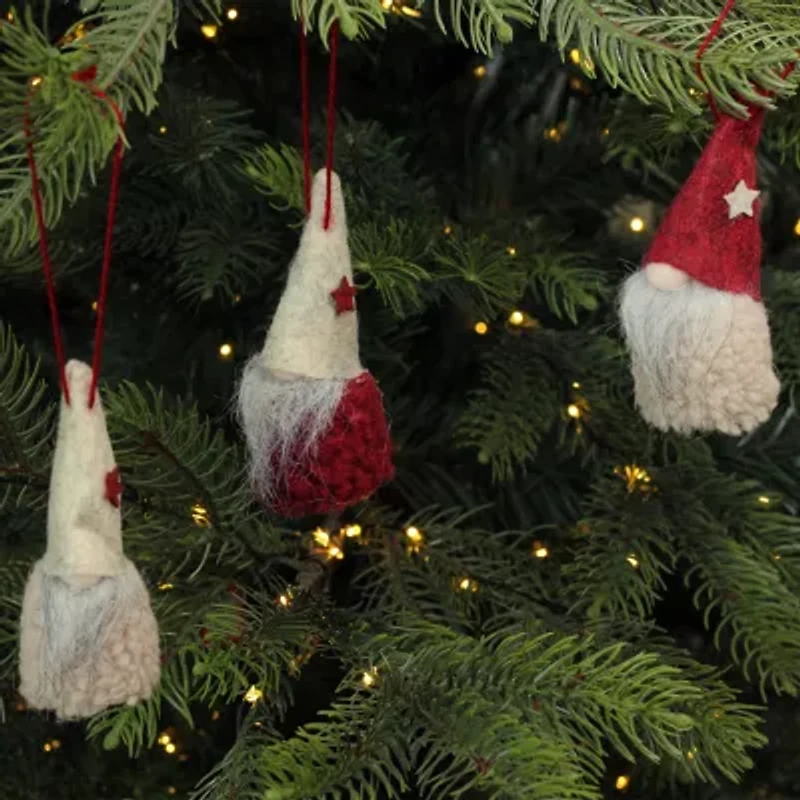 Set of 3 Red and Beige Plush Gnome Hanging Christmas Ornaments 3.75"