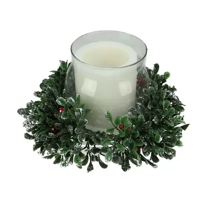 6'' Clear and Green Boxwood with Berry Tipped Christmas Hurricane Pillar Candle Holder