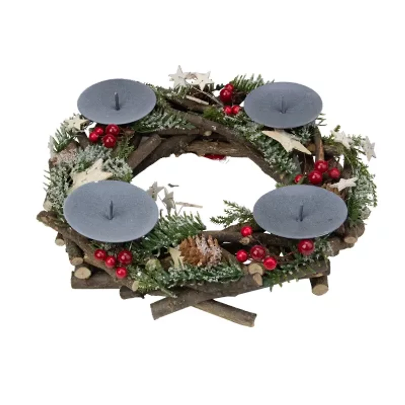 12'' Pine Cones  Berries with Stars Christmas Votive Candle Holder