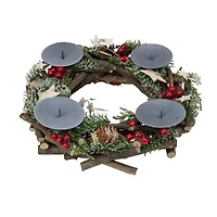 12'' Pine Cones  Berries with Stars Christmas Votive Candle Holder