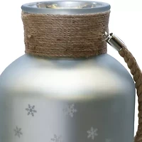 12'' Silver Matte Christmas Trees and Snowflakes Pillar Candle Holder with Handle