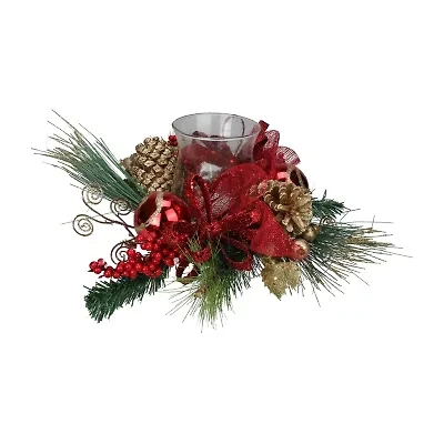 18'' Pine Sprigs and Glittered Berries Christmas Hurricane Candle Holder