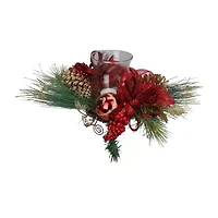 18'' Pine Sprigs and Glittered Berries Christmas Hurricane Candle Holder