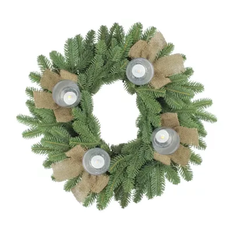 Green and Brown Pine Artificial Christmas Wreath with Candle Holder - 21-Inch Unlit