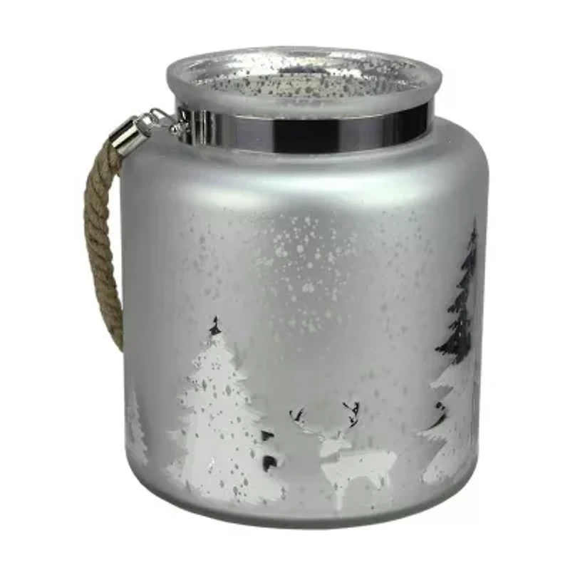 9.5'' Gray and Silver Tree Silhouette Mercury Glass Christmas Pillar Candle Holder