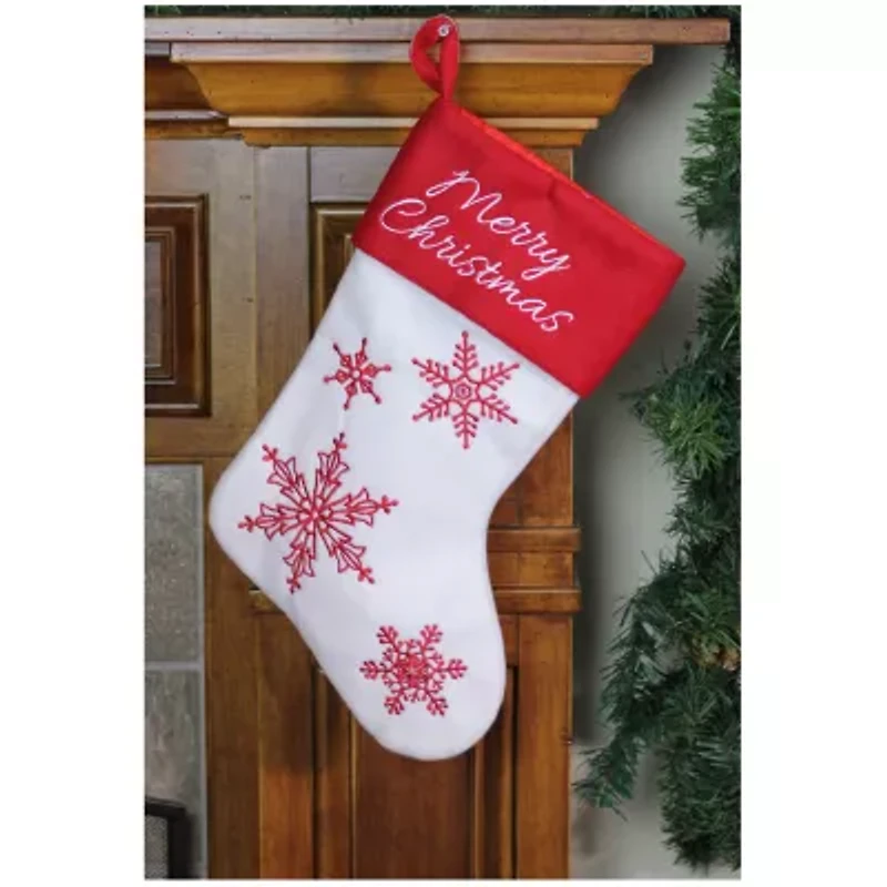 15.25'' Red and White Snowflake Embroidered Christmas Stocking