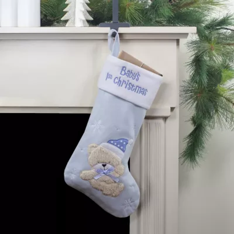 19'' and White Baby's 1st Christmas Embroidered Teddy Bear Christmas Stocking