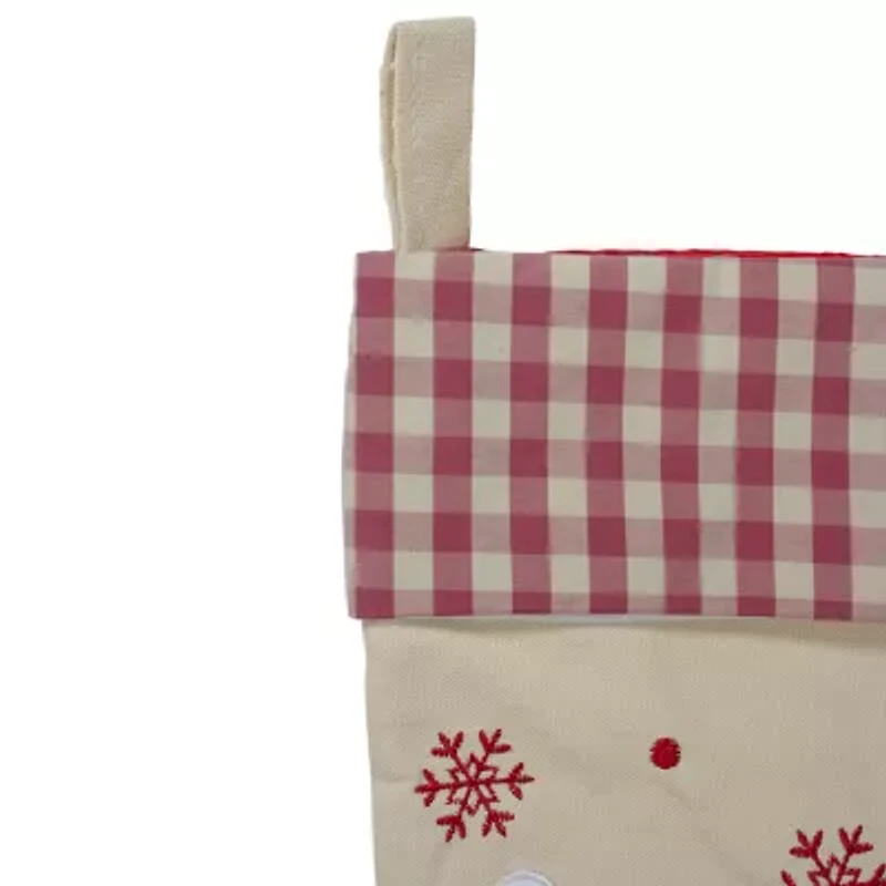 16.5'' Red and Ivory Embroidered Santa Claus Christmas Stocking with Gingham Cuff