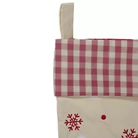 16.5'' Red and Ivory Embroidered Santa Claus Christmas Stocking with Gingham Cuff