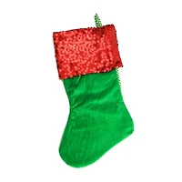19'' Green and Red Chevron Sequin Cuff Christmas Stocking