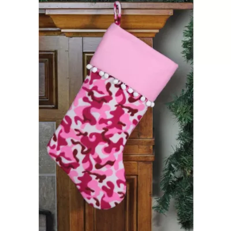 15.75'' Pink and Brown Camouflage Christmas Stocking with Cuff