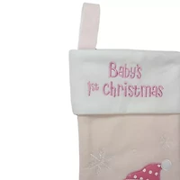 19'' Pink and White Baby's 1st Christmas Embroidered Teddy Bear Christmas Stocking