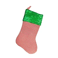 19'' Red and Green Chevron Sequin Christmas Stocking
