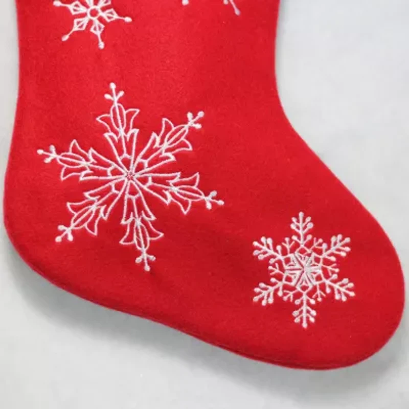 16'' Red and White Merry Christmas Snowflake Embroidered Christmas Stocking