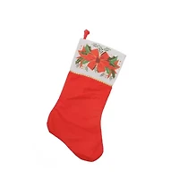 19'' Traditional Red and White Mistletoe Bow Cuff Christmas Stocking