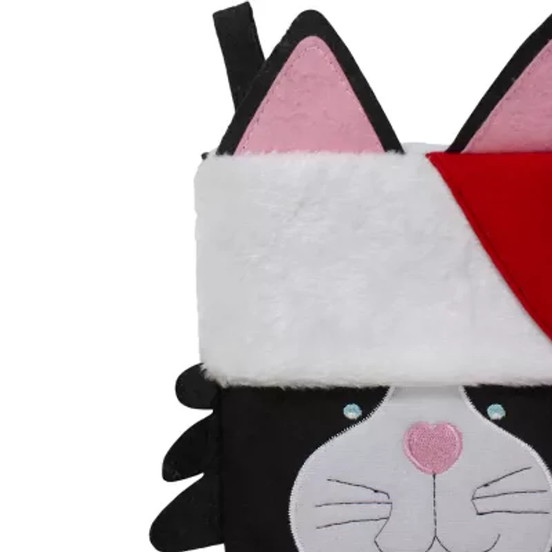 19.5'' Black and Red Embroidered Kitty Cat Christmas Stocking