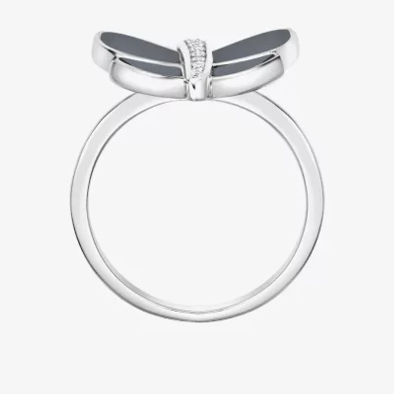 Womens Genuine Black Onyx Sterling Silver Butterfly Cocktail Ring