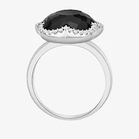 Womens Genuine Black Onyx Sterling Silver Flower Cocktail Ring