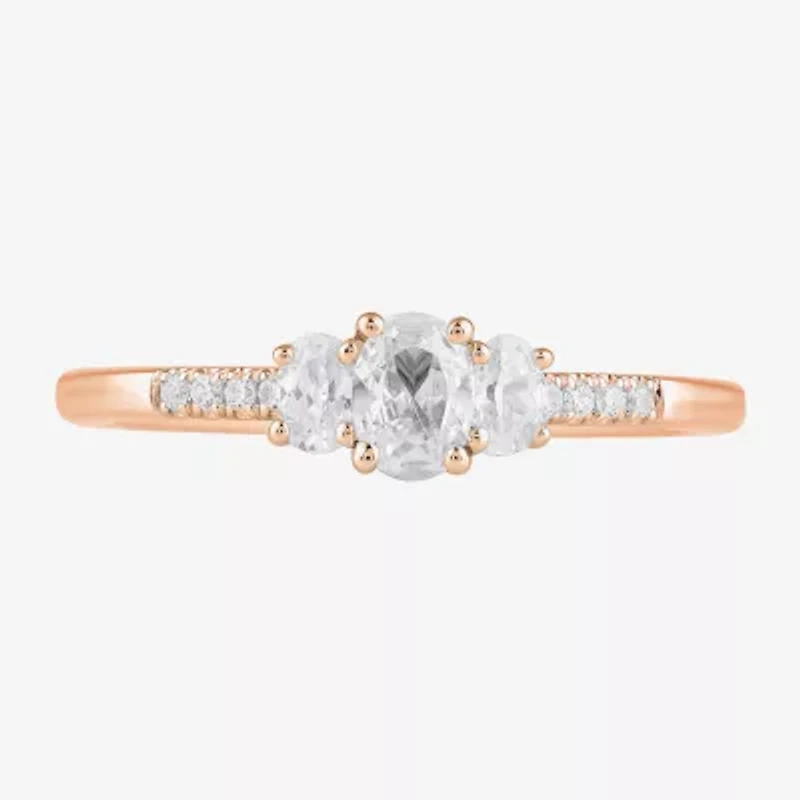 Love Lives Forever (H-I / Si2) Womens 1/2 CT. T.W. Lab Grown White Diamond 10K or 14K Gold Oval Side Stone 3-Stone Engagement Ring
