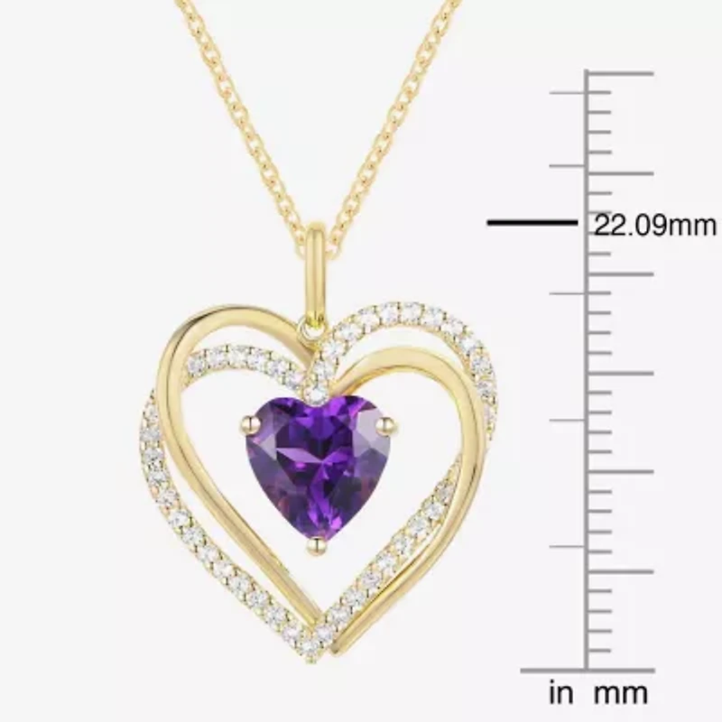 Womens Genuine Purple Amethyst 14K Gold Over Silver Heart 18 Inch Pendant Necklace