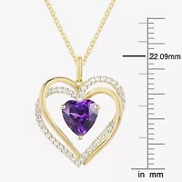 Womens Genuine Purple Amethyst 14K Gold Over Silver Heart 18 Inch Pendant Necklace