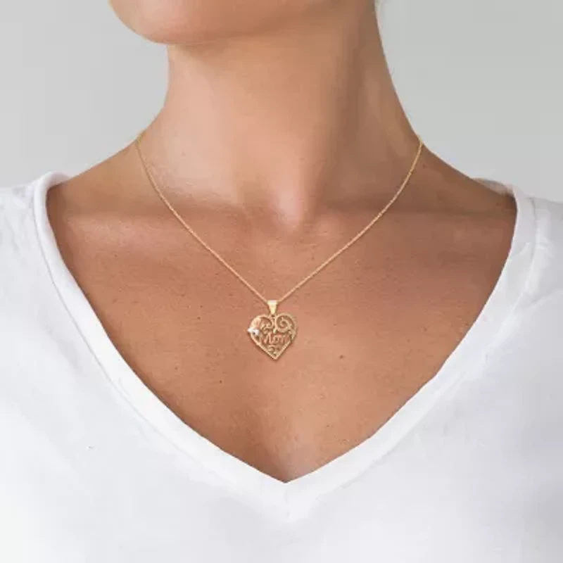 "Mom" Womens 10K Tri-Color Gold Heart 18 Inch Pendant Necklace