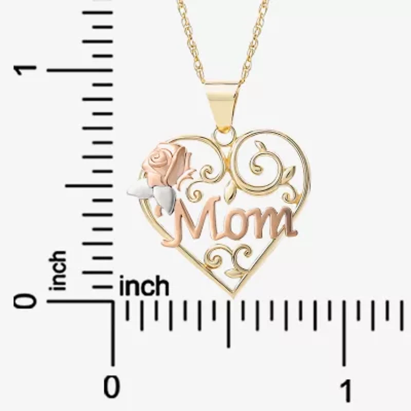 "Mom" Womens 10K Tri-Color Gold Heart 18 Inch Pendant Necklace