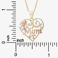 "Mom" Womens 10K Tri-Color Gold Heart 18 Inch Pendant Necklace