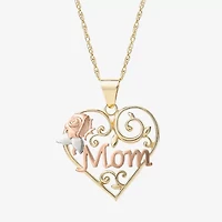 "Mom" Womens 10K Tri-Color Gold Heart 18 Inch Pendant Necklace