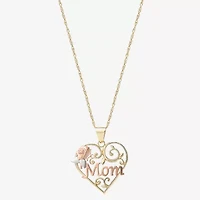 "Mom" Womens 10K Tri-Color Gold Heart 18 Inch Pendant Necklace