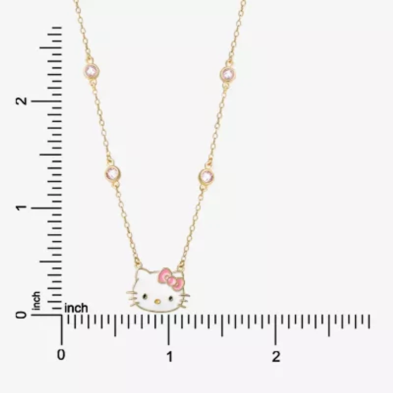Girls Pink Cubic Zirconia 18K Gold Over Silver 15 Inch Pendant Necklace