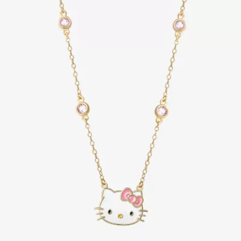 Girls Pink Cubic Zirconia 18K Gold Over Silver 15 Inch Pendant Necklace