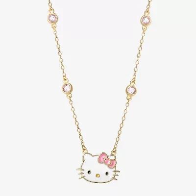 Girls Pink Cubic Zirconia 18K Gold Over Silver 15 Inch Pendant Necklace