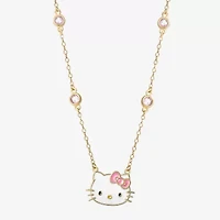 Girls Pink Cubic Zirconia 18K Gold Over Silver 15 Inch Pendant Necklace
