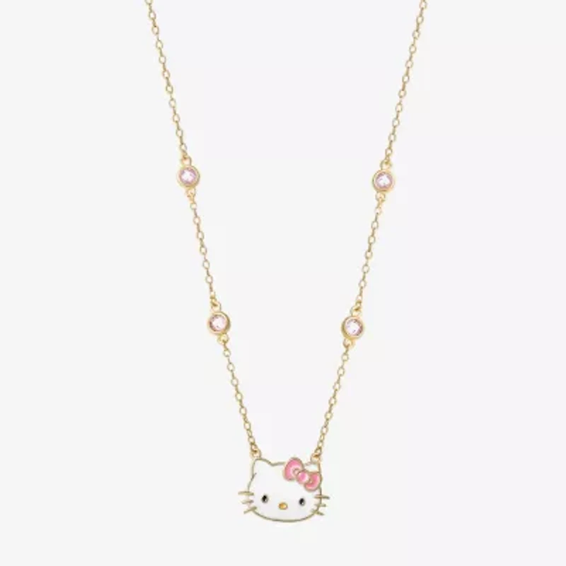 Girls Pink Cubic Zirconia 18K Gold Over Silver 15 Inch Pendant Necklace