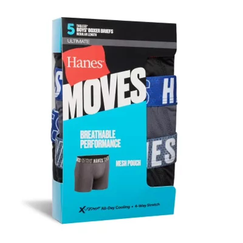 Hanes Moves Little & Big Kid Boys 5 Pack Boxer Briefs Bux92b