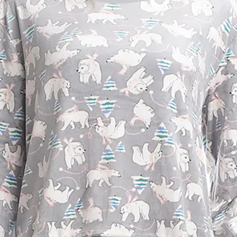 Muk Luks Womens Velour Crew Neck Long Sleeve 2-pc. Pajama Sets